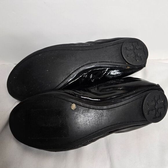 TORY BURCH Eddie black patent‎ leather shiny stretch ballet flats 8 - Picture 5 of 7